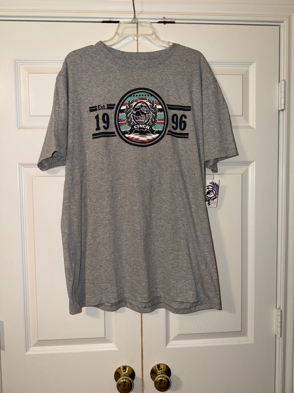 Cinch Gray Short-Sleeve Logo Tee with Multicolor Crest